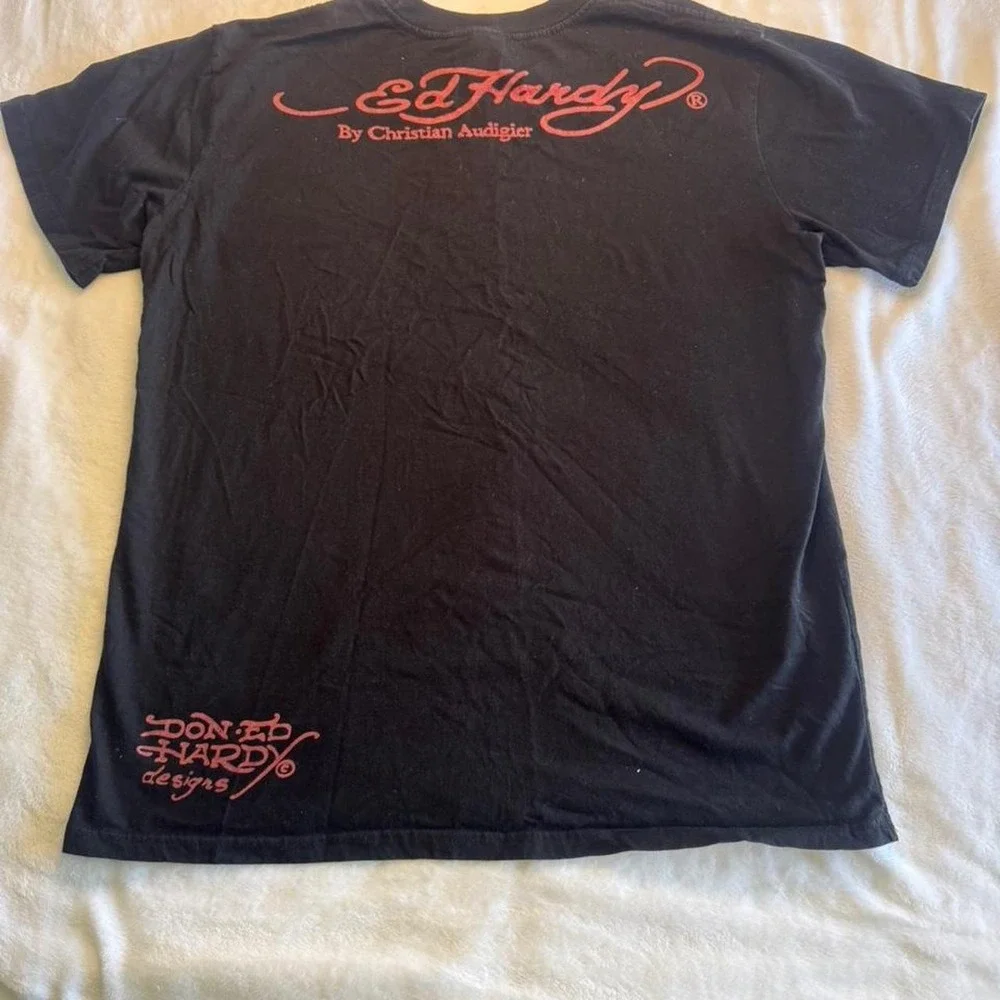 Y2K vintage Ed Hardy lion graphic rhinestone babytee short sleeve top grunge emo - Picture 7 of 8